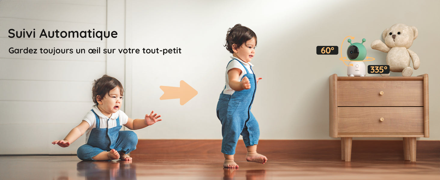 BOIFUN 2K 5" Baby Monitor Camera,  360° Rotation with Phone App, Colorful Night Lights,Motion Monitoring, Automatic Tracking