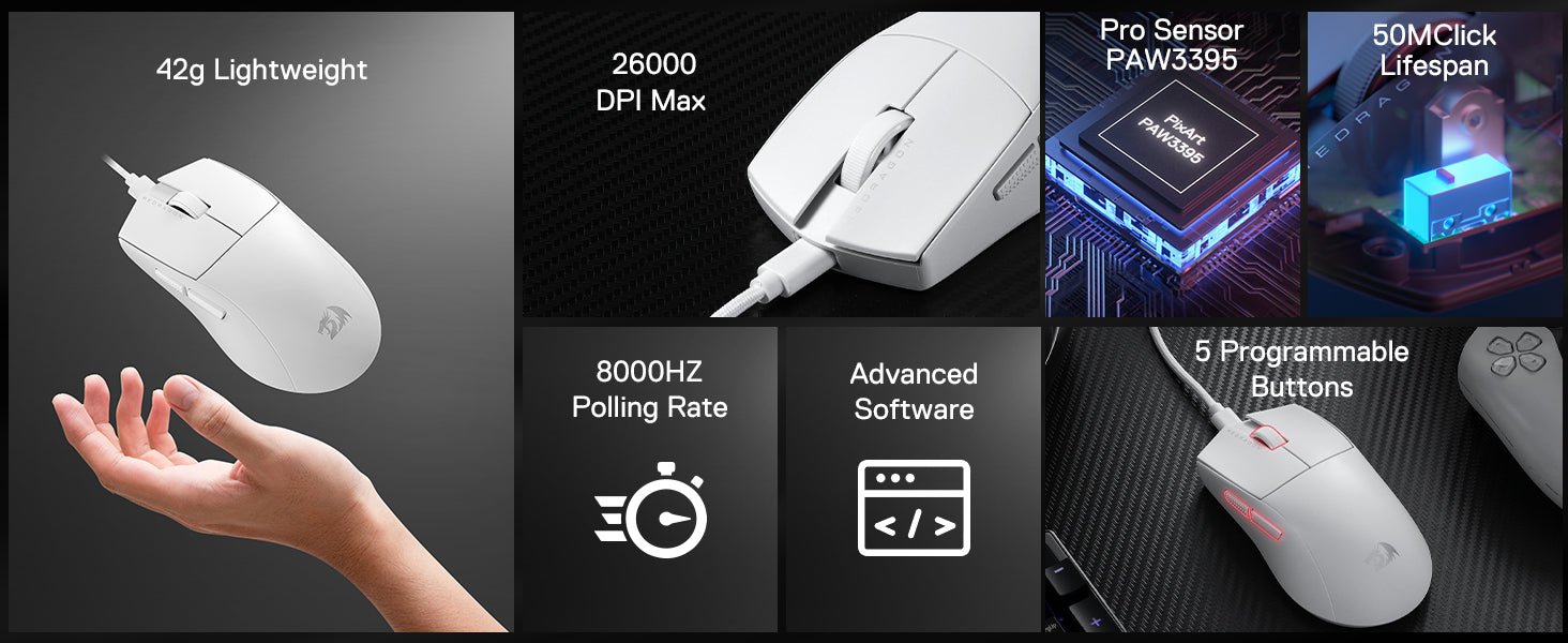 Redragon M996 Wired 8K 26,000 Max DPI 2.4G Gaming Mouse