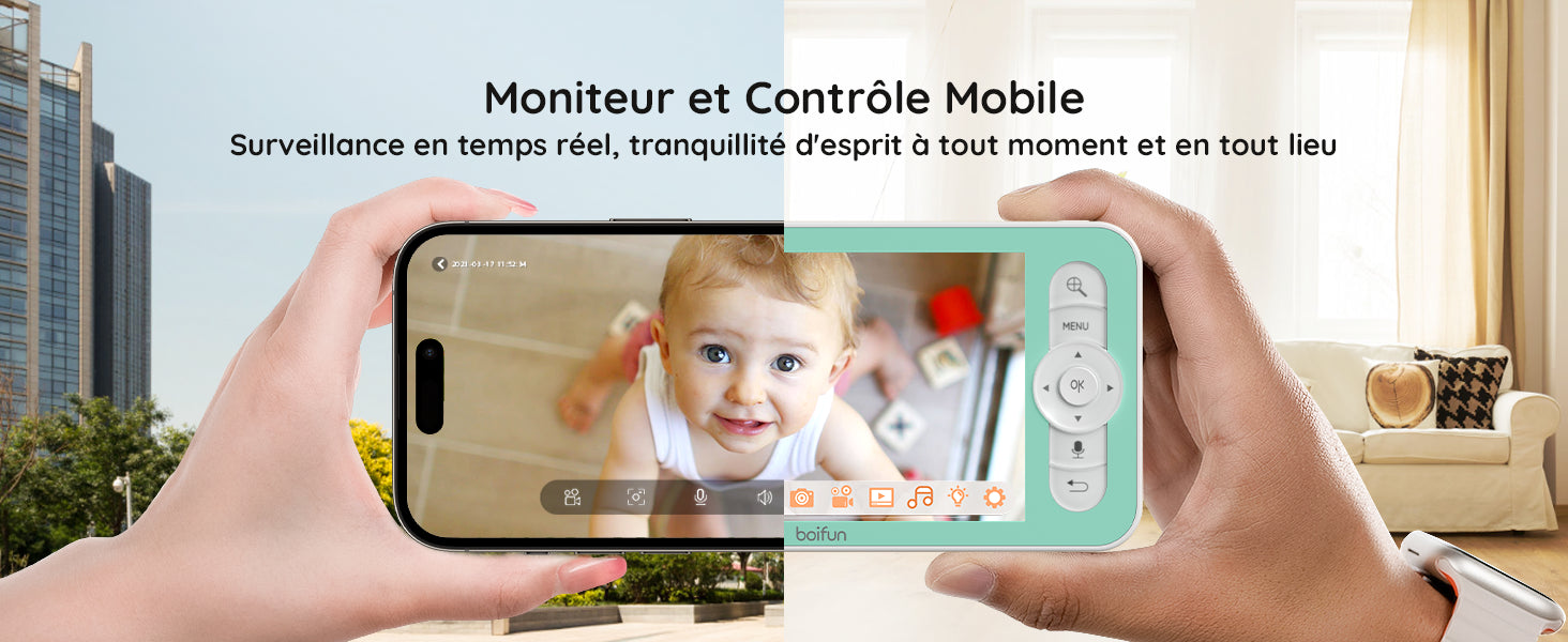 BOIFUN 2K 5" Baby Monitor Camera,  360° Rotation with Phone App, Colorful Night Lights,Motion Monitoring, Automatic Tracking