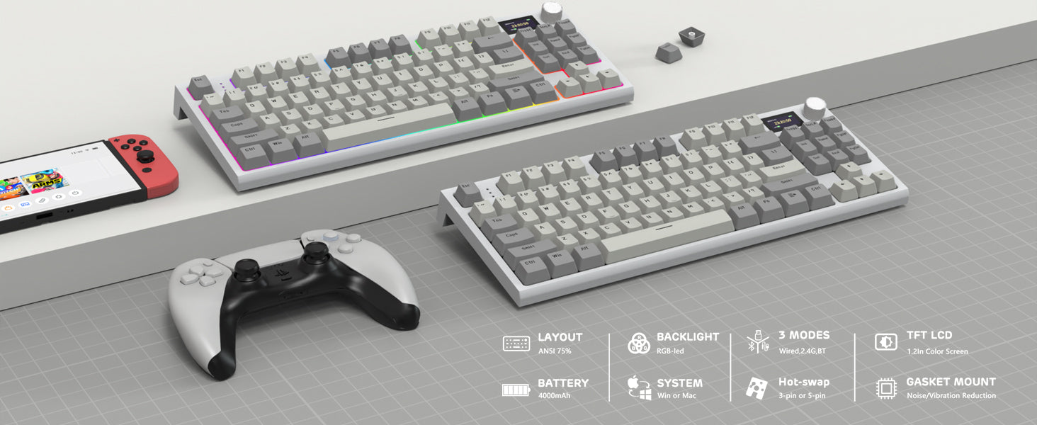 MAMBASNAKE x ATTACK SHARK RK86 RGB 75% Wireless Gasket Mechanical Keyboard,Triple Mode Bluetooth5.0/2.4G/USB-C