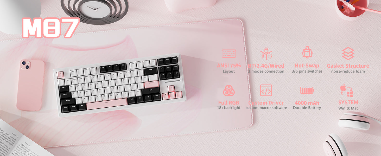 MAMBASNAKE x ATTACK SHARK M87 75% Wireless Gaming Keyboard, BT5/2.4G/Wired, 27 RGB Chroma Backlit