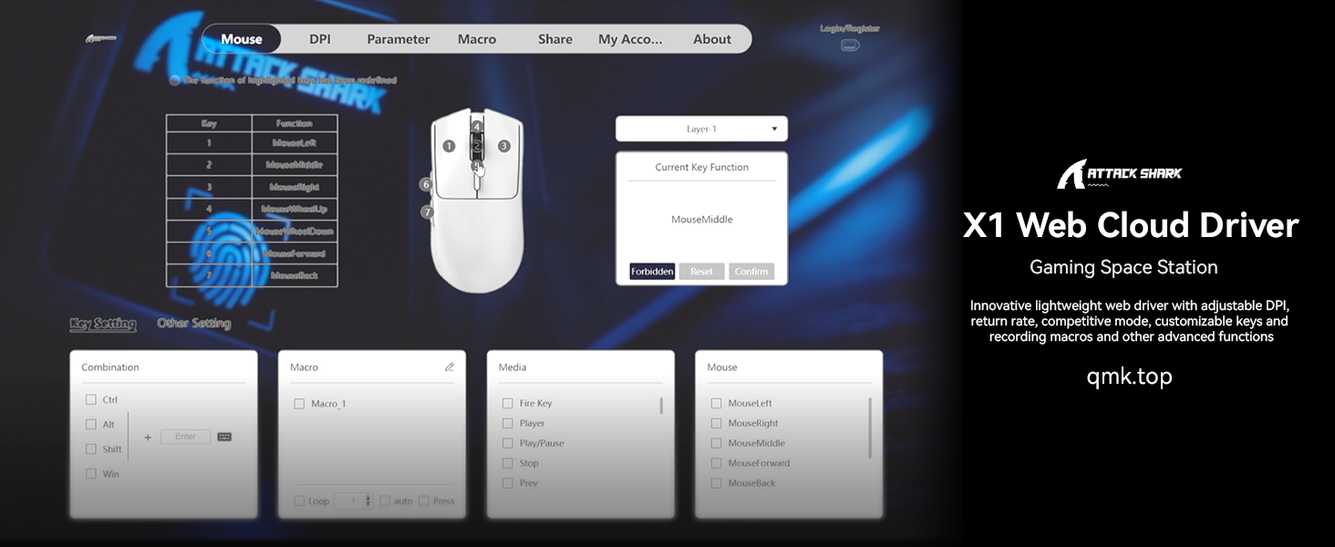 ATTACK SHARK X1 Tri-mode Gaming Mouse With Touchpad RGB Charging Dock PAW3395PRO BT/2.4G Wireless/Wired, 6 Adjustable DPI up to