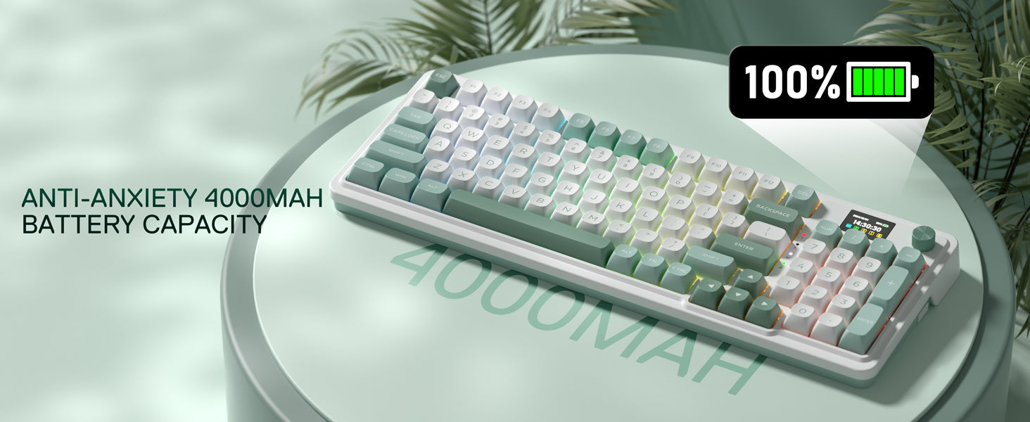 Redragon K719 Wireless Gasket Gaming 95 Keys Mechanical Keyboard,Easy-Control 1.14’’ TFT Info Display,Mint Mambo Switches