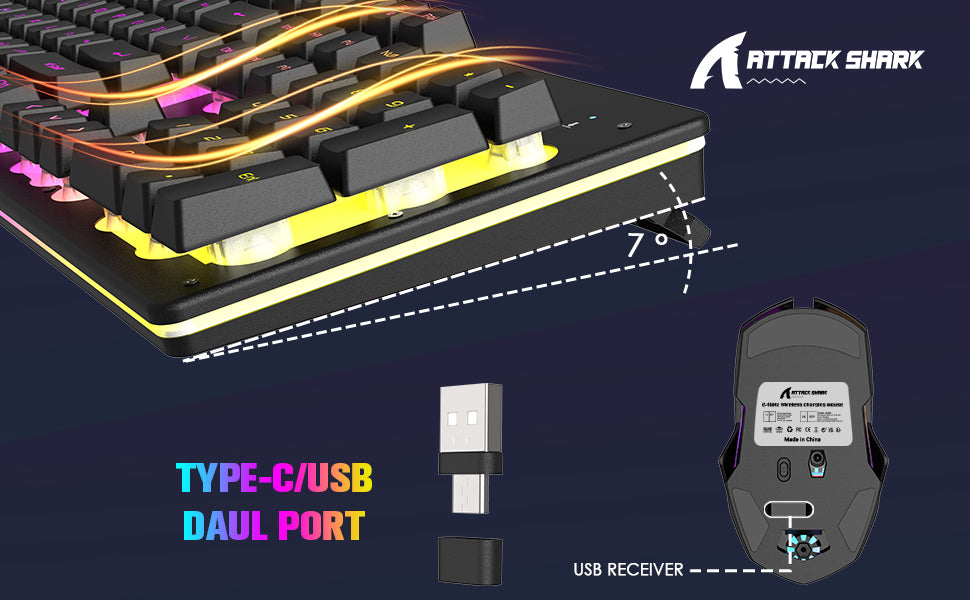 ATTACK SHARK T3 RGB Wireless Gaming Keyboard Mouse Combo,Rechargeable Mechanical