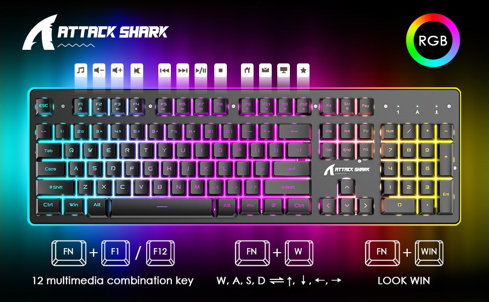 ATTACK SHARK T3 RGB Wireless Gaming Keyboard Mouse Combo,Rechargeable Mechanical