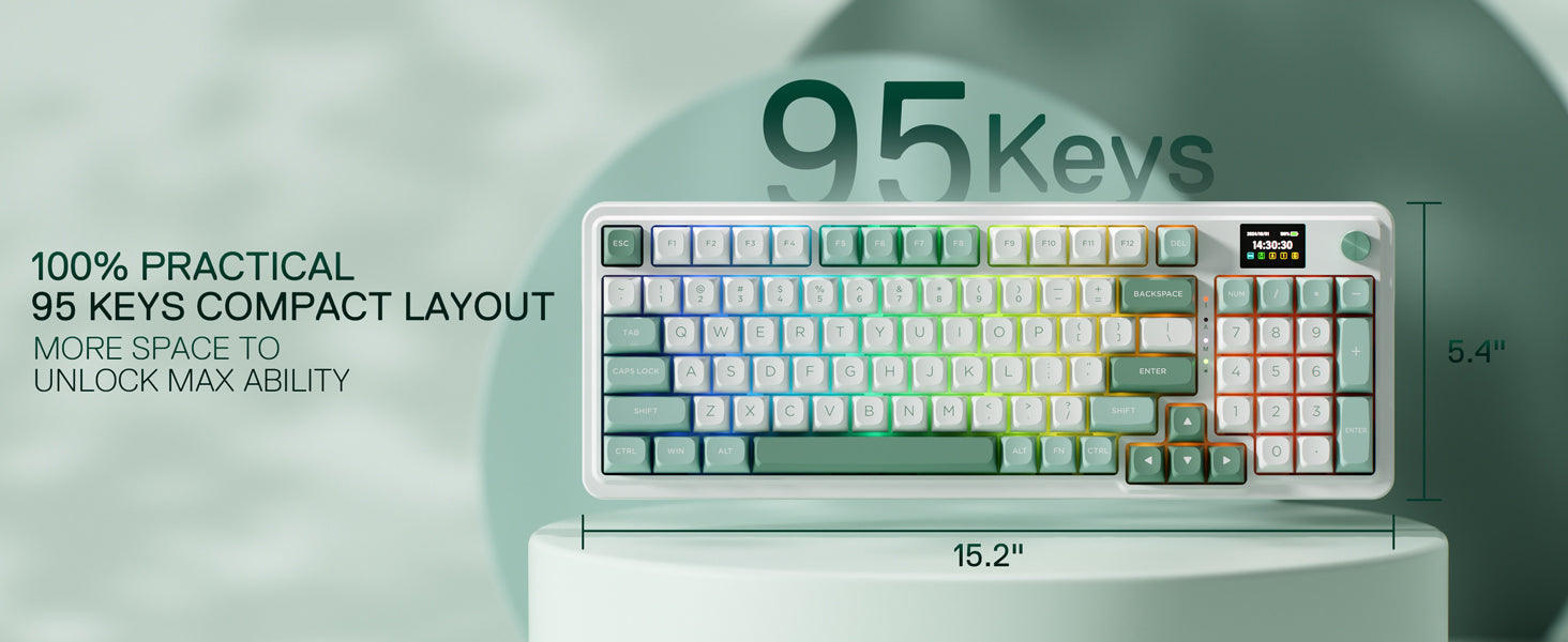 Redragon K719 Wireless Gasket Gaming 95 Keys Mechanical Keyboard,Easy-Control 1.14’’ TFT Info Display,Mint Mambo Switches