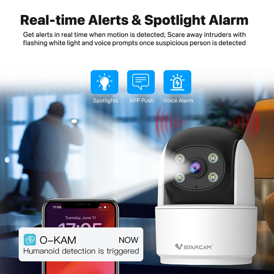 Vstarcam 2MP Indoor 2.4G WiFi Cameras for Home Security,Pet Baby Monitor, Spotlight Alarm,Pan & Tilt,APP Control,24/7 Recording