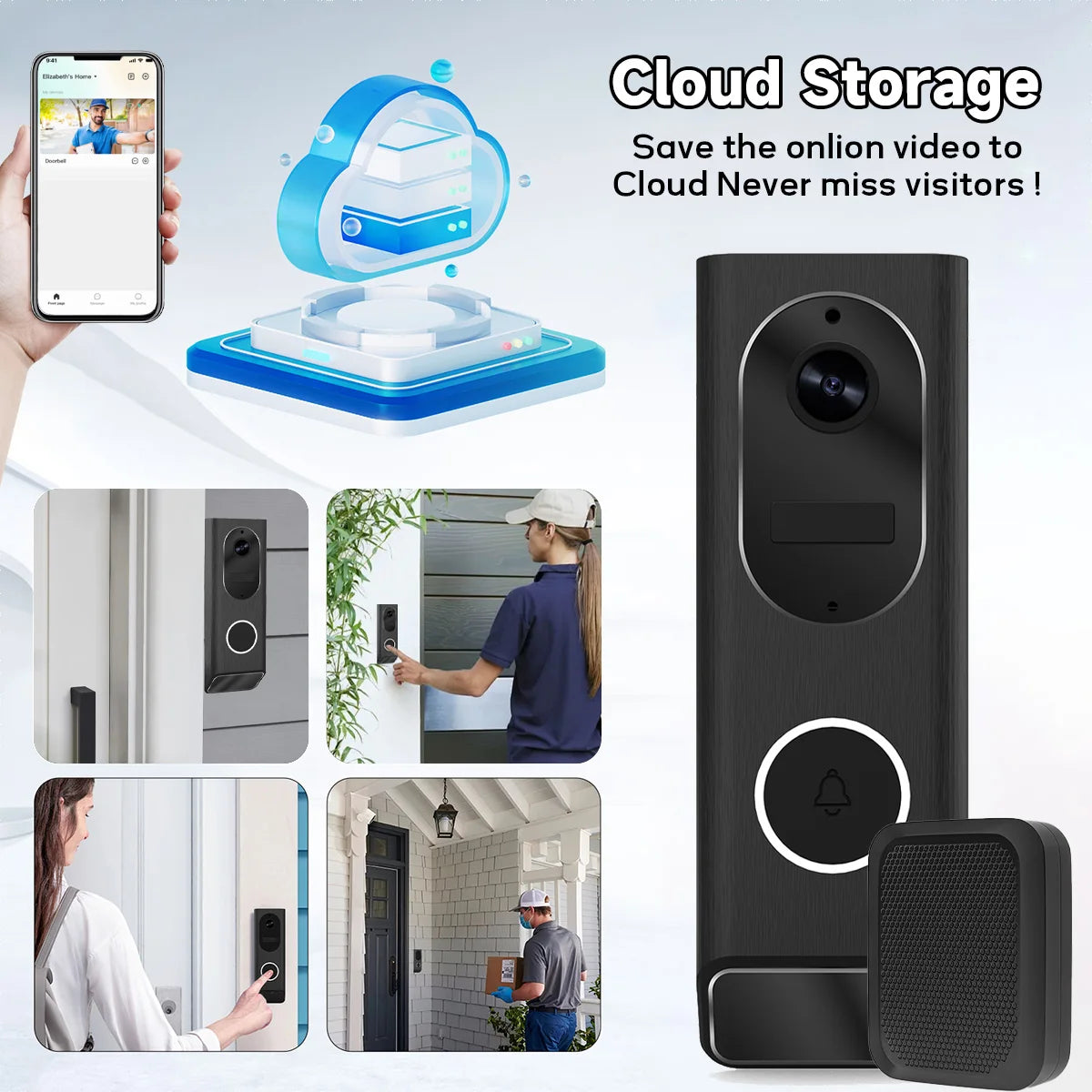 S7 1080P Wireless Video Doorbell Camera WiFi Smart Door Bell IP66 Smart Home Security Motion Detect Night Vision Intercom Bell