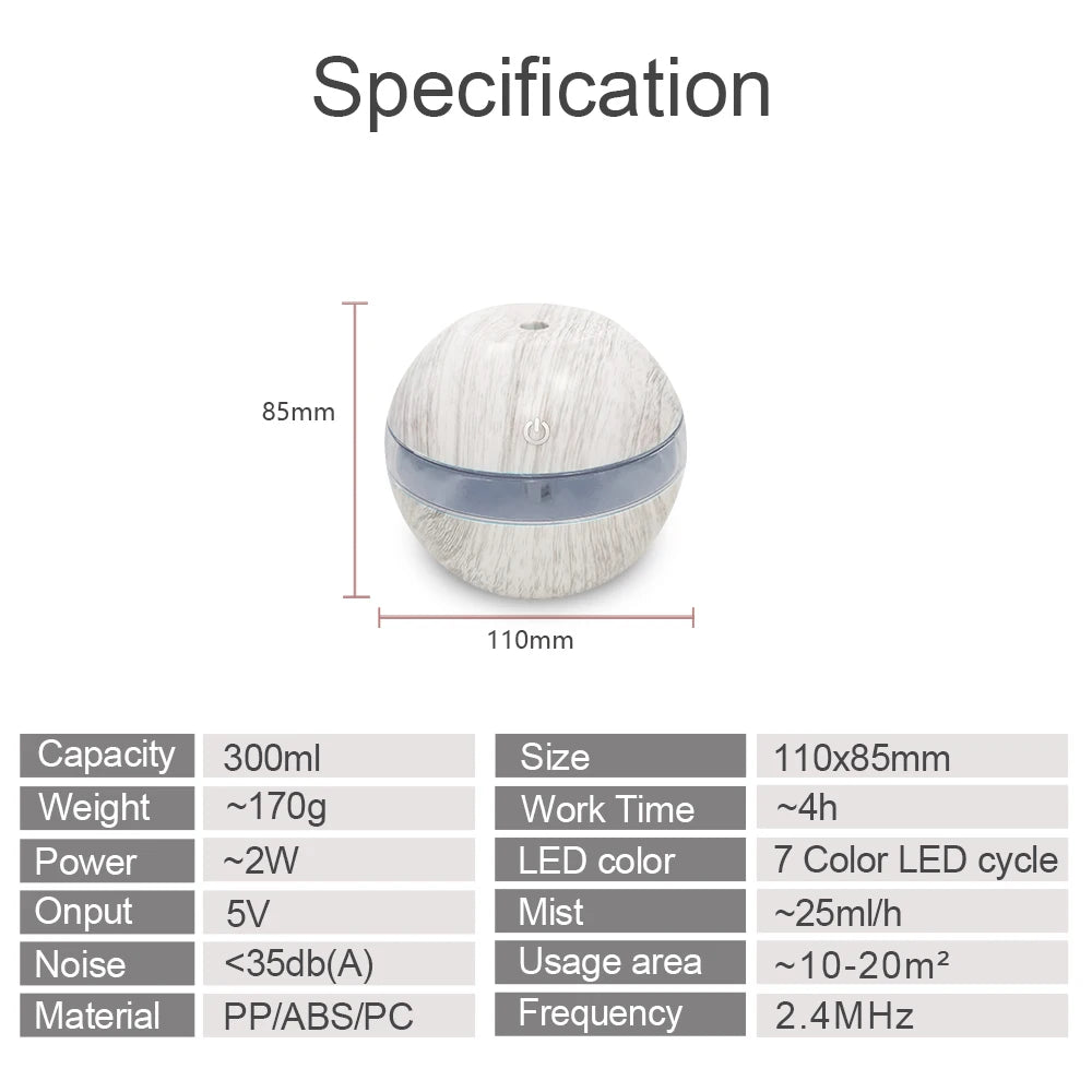 Premium Ultrasonic Humidifier 300ml cool mist maker with Timer and Auto Shut-Off essential oil Diffuser Ideal for Home Office