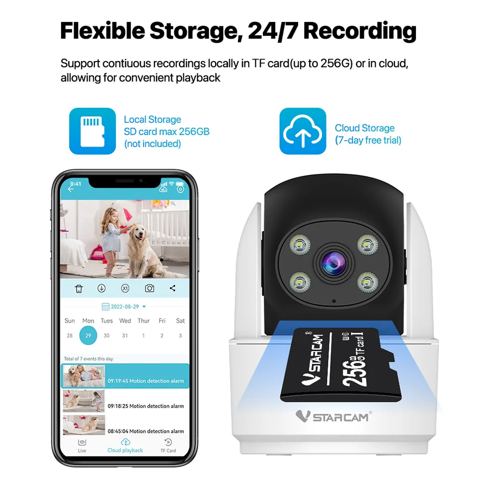 Vstarcam 2MP Indoor 2.4G WiFi Cameras for Home Security,Pet Baby Monitor, Spotlight Alarm,Pan & Tilt,APP Control,24/7 Recording