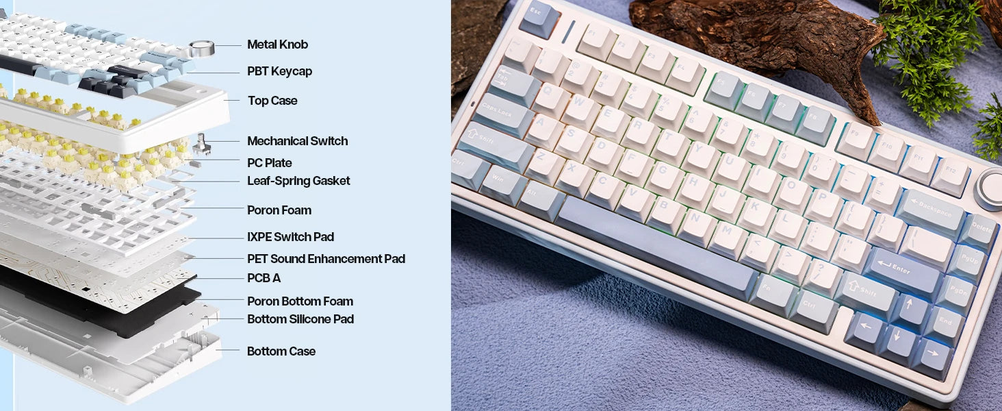 EPOMAKER x AULA F75 75% 80 Keys Hot-Swap Gasket Bluetooth 5.0/2.4G Wireless/Wired Mechanical Keyboard PBT Keycaps for Mac/Win