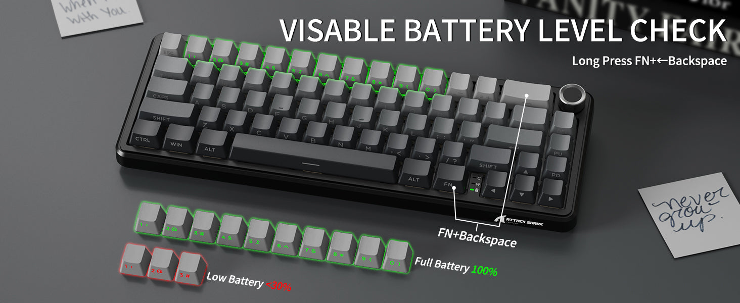 ATTACK SHARK X66 Wireless Mechanical Keyboard with Side Printed PBT Keycaps BT & 2.4G Wireless & Type -C Wired Hot-swap 16 Milli