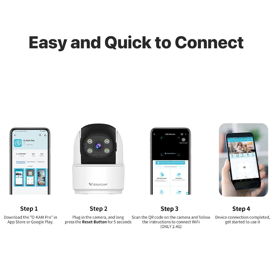 Vstarcam 2MP Indoor 2.4G WiFi Cameras for Home Security,Pet Baby Monitor, Spotlight Alarm,Pan & Tilt,APP Control,24/7 Recording