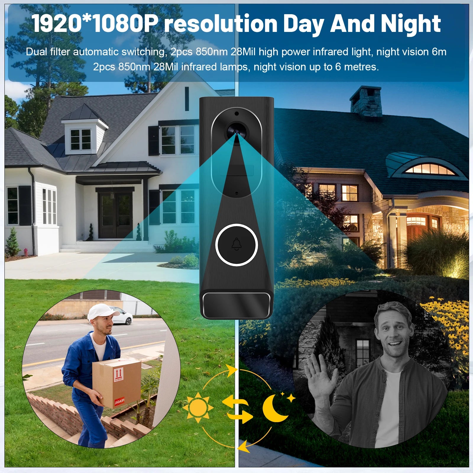 S7 1080P Wireless Video Doorbell Camera WiFi Smart Door Bell IP66 Smart Home Security Motion Detect Night Vision Intercom Bell
