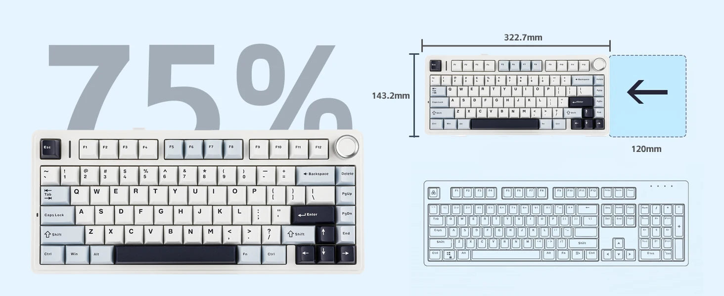 EPOMAKER x AULA F75 75% 80 Keys Hot-Swap Gasket Bluetooth 5.0/2.4G Wireless/Wired Mechanical Keyboard PBT Keycaps for Mac/Win
