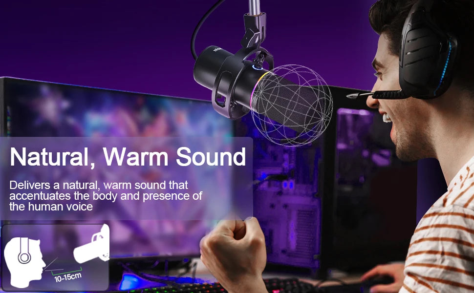 XLR/USB Dynamic Microphone Kit, PC Microphone for Streaming, Podcasting, Gaming, RGB, Mute and Noise Cancelling Function, Volume