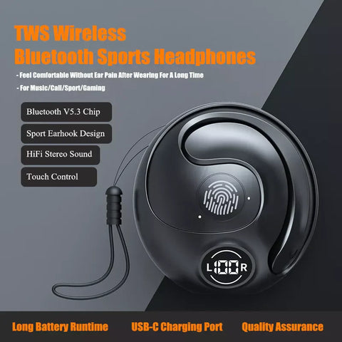 Ear-Hook Bluetooth 5.3 Headset TWS Wireless Earphones Earbuds Stereo Headphones