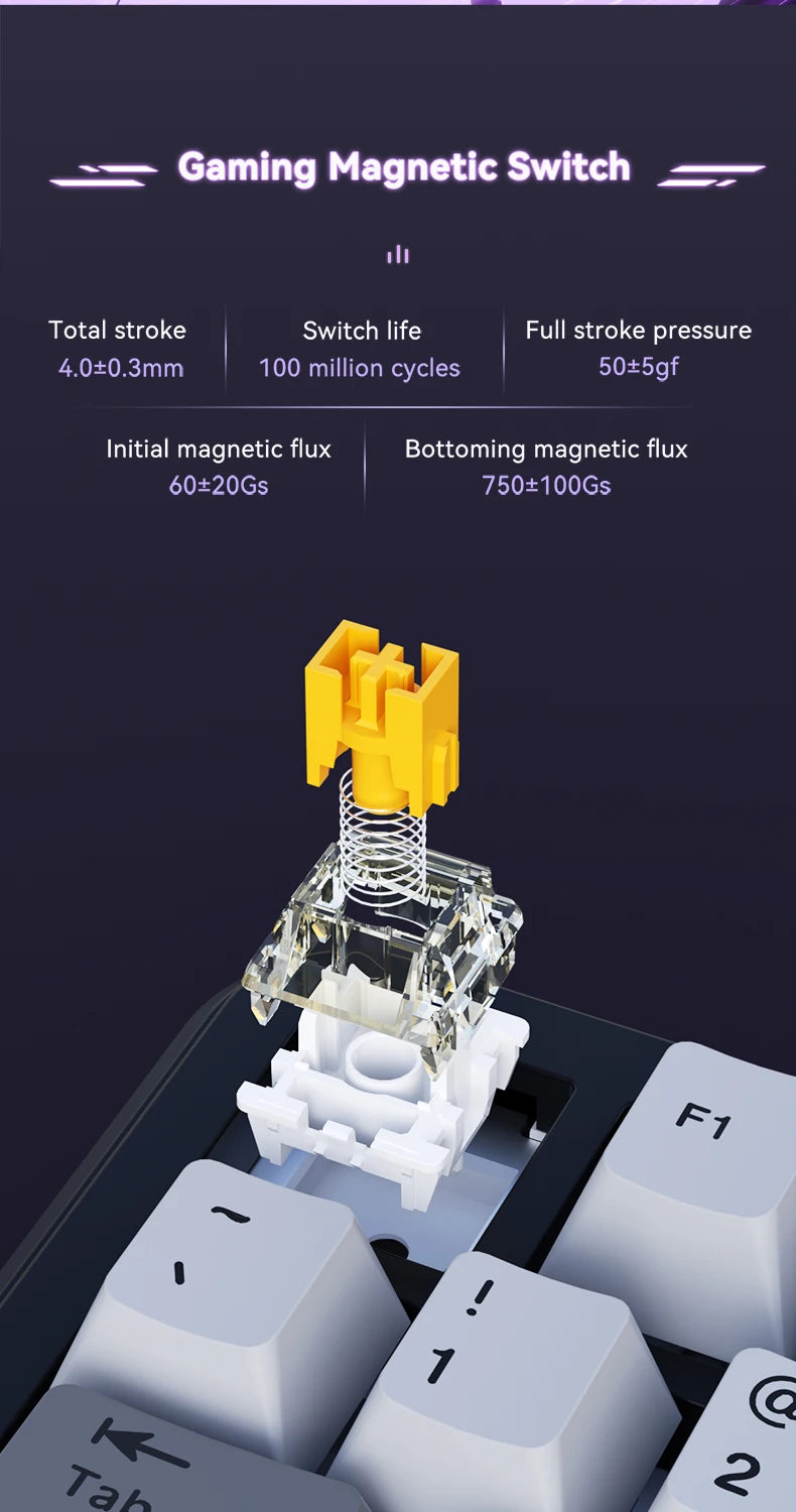 AJAZZ AK820 hall switch mechanical keyboard Gasket structure-three-mode-gaming magnetic switch-0.58 inch color screen