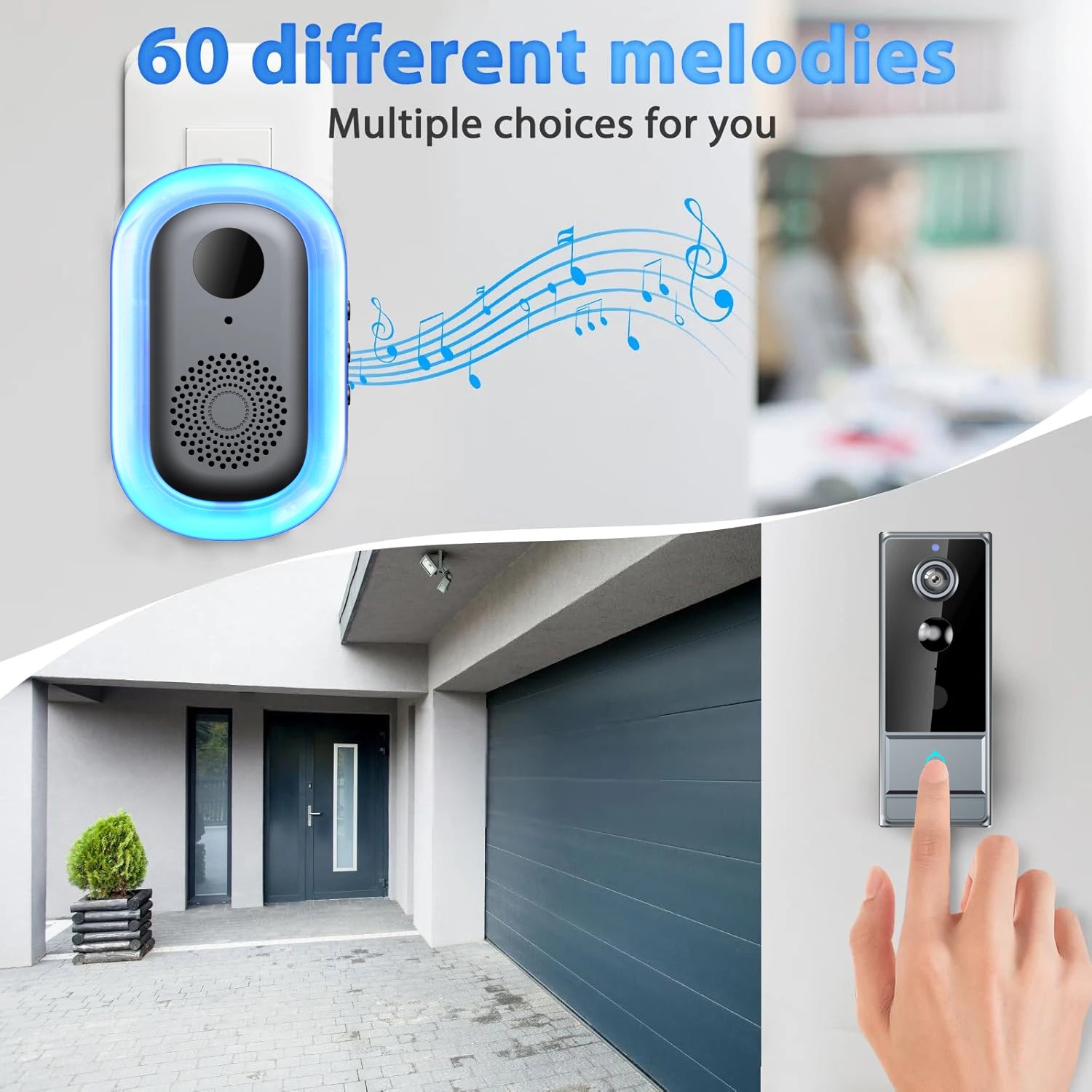 Wireless WiFi video doorbell, Night vision, Photo and video, 2 way audio, Live notification live video, Wireless security camera