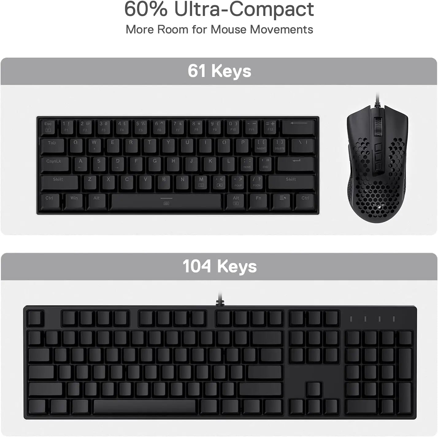 Redragon K630 Dragonborn 60% Wired RGB Hot-Swappable Gaming Keyboard, 61 Keys Compact Mechanical Keyboard