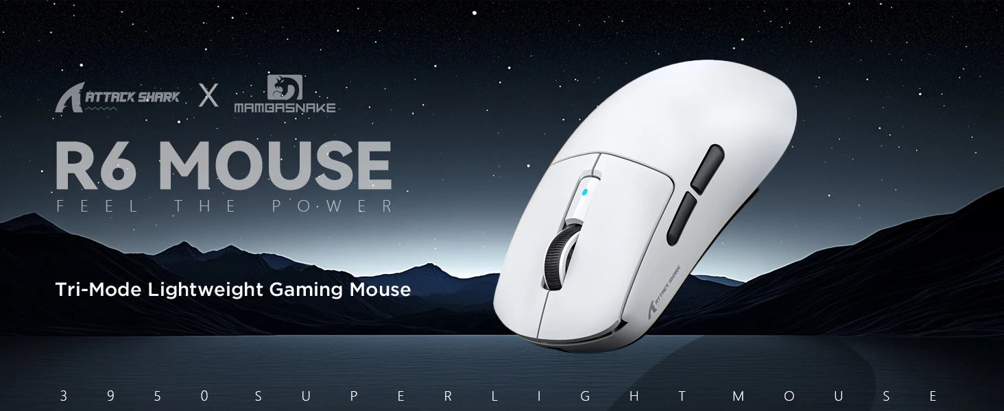 Attack Shark R6 Lightweight Wireless Gaming Mouse, PAW 3950Max Sensor Computer Mouse with Nordic 52480, 8KHz Polling