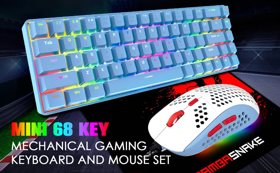 65% Wired Gaming Mechanical Keyboard and Mouse Combo,Mini 68 Keys,RGB Backlight, Lightweight RGB Honeycomb Optical Mouse