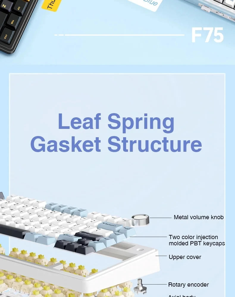 AULA F75 Gaming Mechanical Keyboard W/ RGB PBT keycaps Hot-Swap Gasket Structure 75% Layout Customized Tri-Mode Game Keyboards