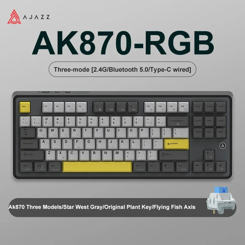 Ajazz Ak870 RGB Gaming Mechanical Keyboard Hot Swap 84 Keys Wireless Bluetooth 2.4G Wired Keyboards TFT FOR Desktop Laptop PC