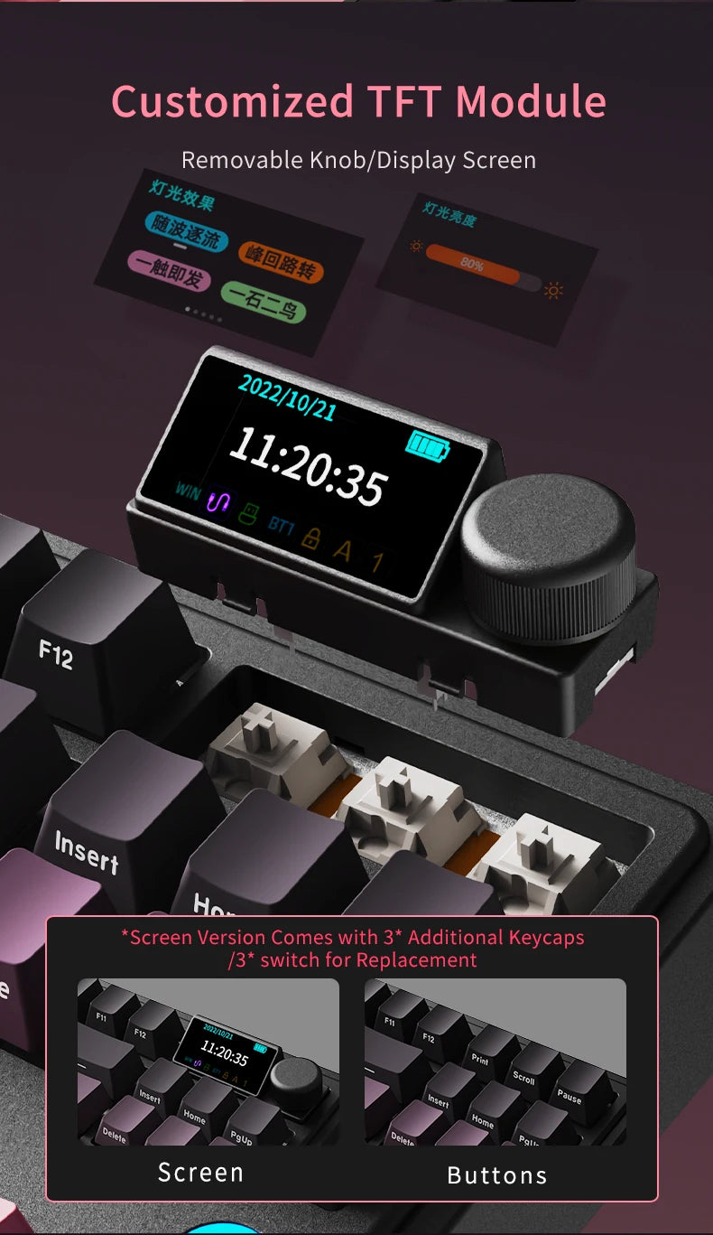 AJAZZ AK870 PLUS wireless Bluetooth mechanical keyboard three-mode hot-swappable screen gaming game boy