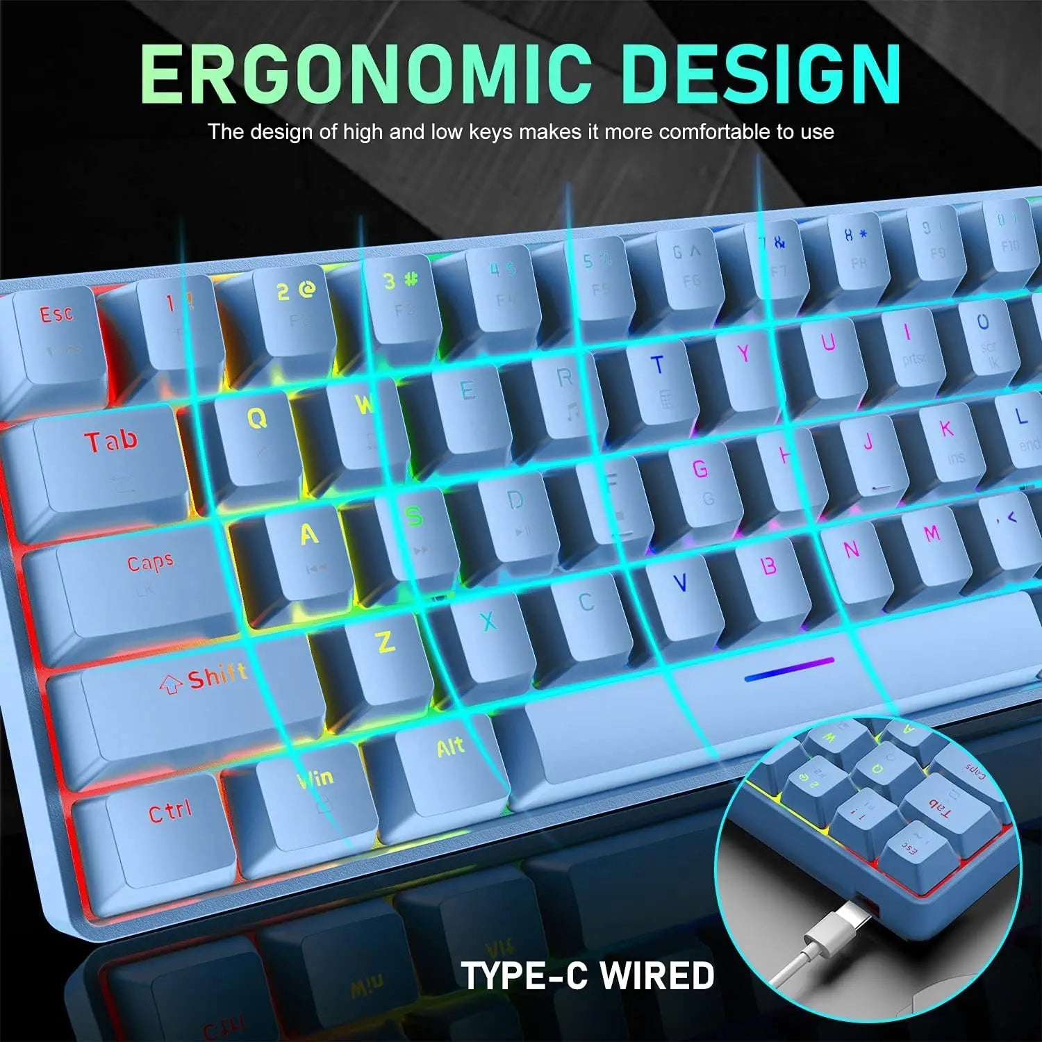 65% Wired Gaming Mechanical Keyboard and Mouse Combo,Mini 68 Keys,RGB Backlight, Lightweight RGB Honeycomb Optical Mouse