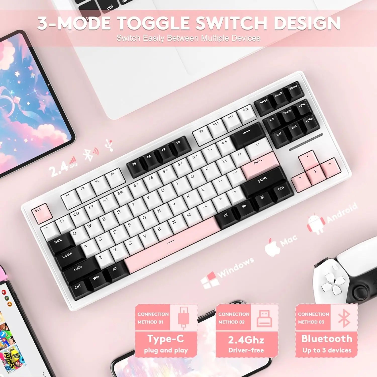 MAMBASNAKE x ATTACK SHARK M87 75% Wireless Gaming Keyboard, BT5/2.4G/Wired, 27 RGB Chroma Backlit