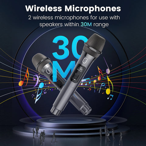 Karaoke Machine for Adults and Kids, Portable Bluetooth Speaker with Microphones, PA System with 2 Karaoke Microphones