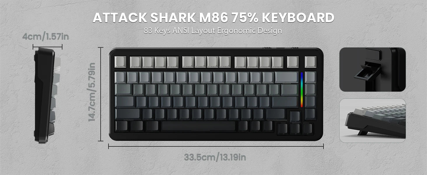 ATTACK SHARK M86 Wireless Mechanical Gaming Keyboard, 75% Gasket Hot Swappable RGB Custom Keyboard, Side Printed PBT Keycaps