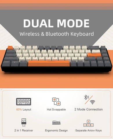 MAMBASNAKE x ZIYOU LANG K68 60% Wireless Mechanical Keyboard, Bluetooth 5.0/2.4GHz with Dual Mode 2-in-1 Receiver