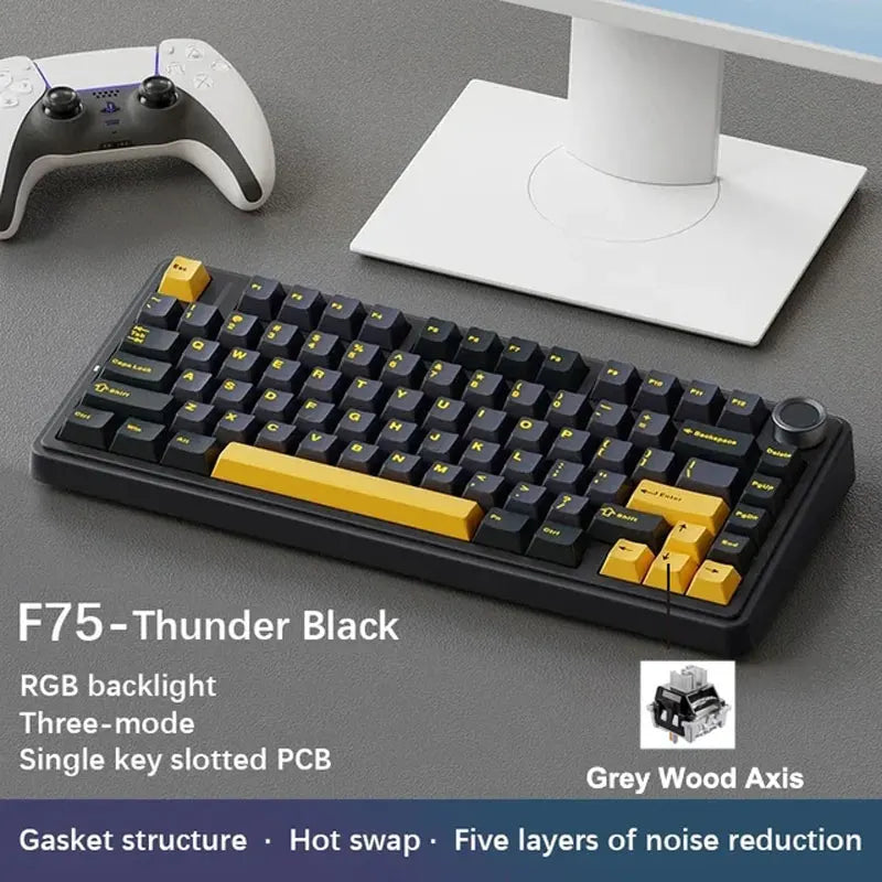 AULA F75 Gaming Mechanical Keyboard W/ RGB PBT keycaps Hot-Swap Gasket Structure 75% Layout Customized Tri-Mode Game Keyboards