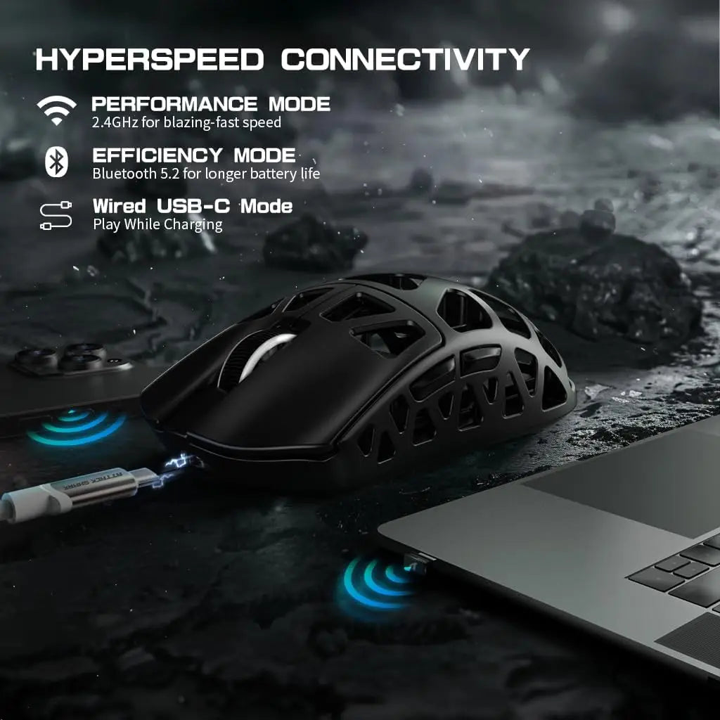 Attack Shark R3 Wireless Gaming Mouse,PAW3395 Up to 26K DPI 8KHz Return Rate,Magnesium Alloy 46G Ultralight Hollowed Design, Tri