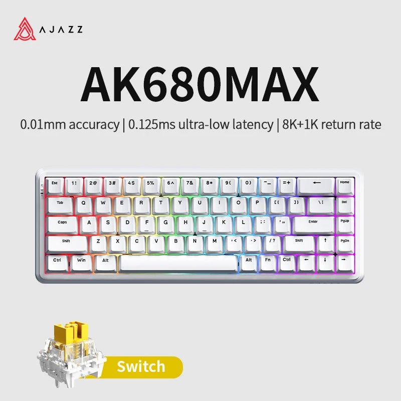 AJAZZ AK680MAX-Hall gaming magnetic Switch-wireless mechanical keyboard supports wired 8K refresh rate-RGB-DIY