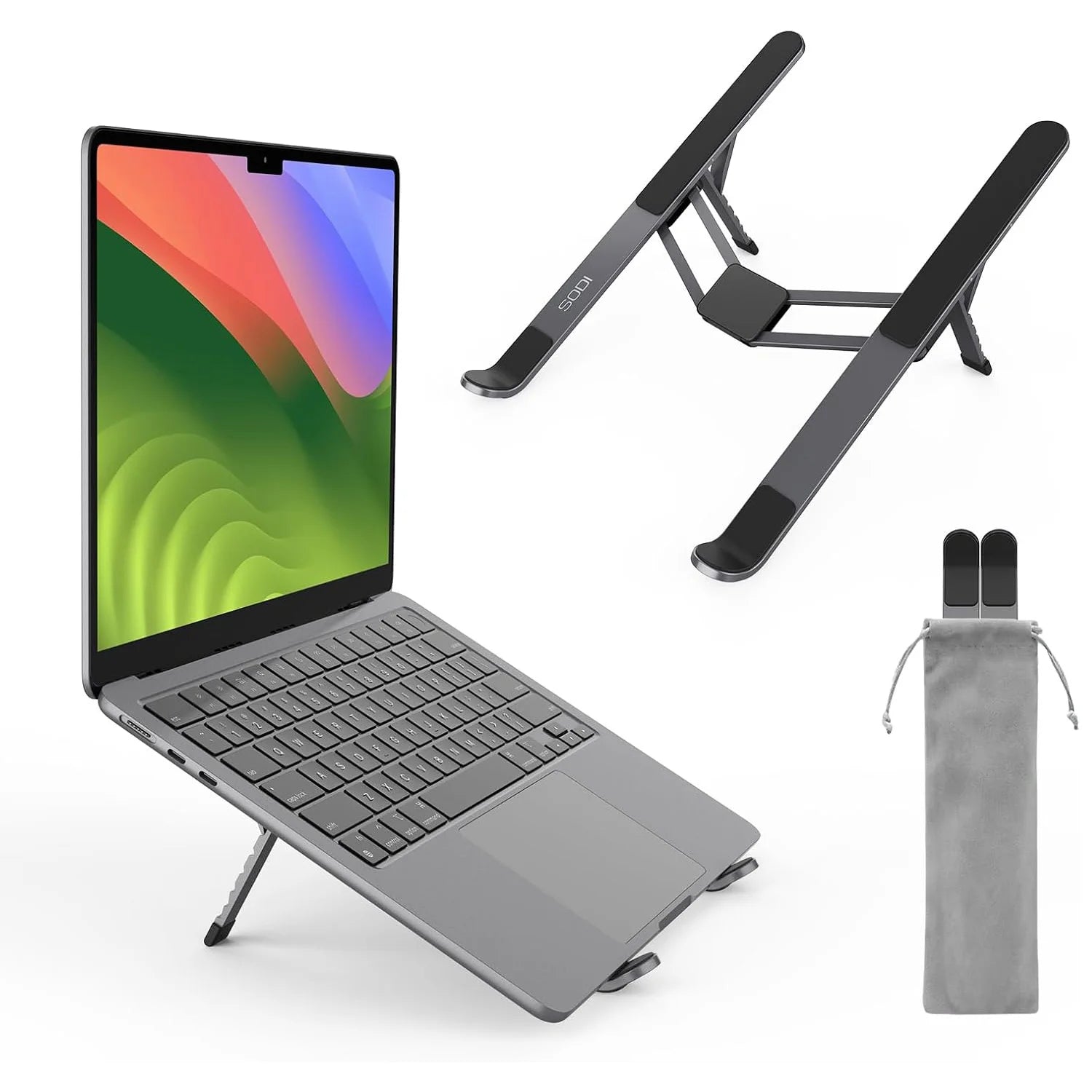 SODI Foldable Laptop Stand for Desk Portable Adjustable Aluminum Riser for MacBook Pro Air HP Dell Lenovo Up to 15.6 Inch Grey