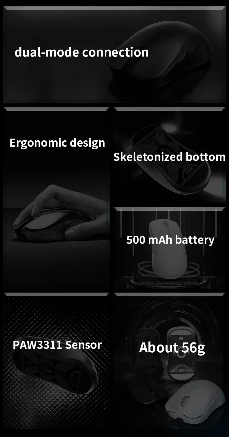 Ajazz AJ099 Wireless 2.4GHz + Wired Gaming Mouse PAW3311 for Gaming Laptop PC Optical Mice 12000DPI Max