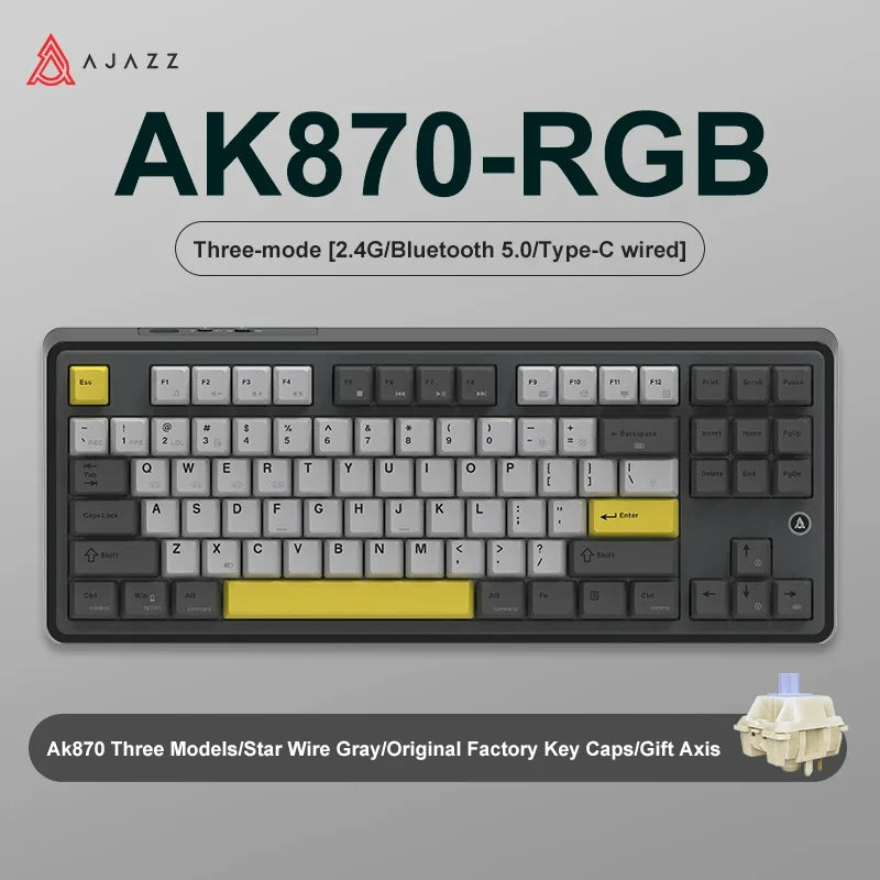 Ajazz Ak870 RGB Gaming Mechanical Keyboard Hot Swap 84 Keys Wireless Bluetooth 2.4G Wired Keyboards TFT FOR Desktop Laptop PC