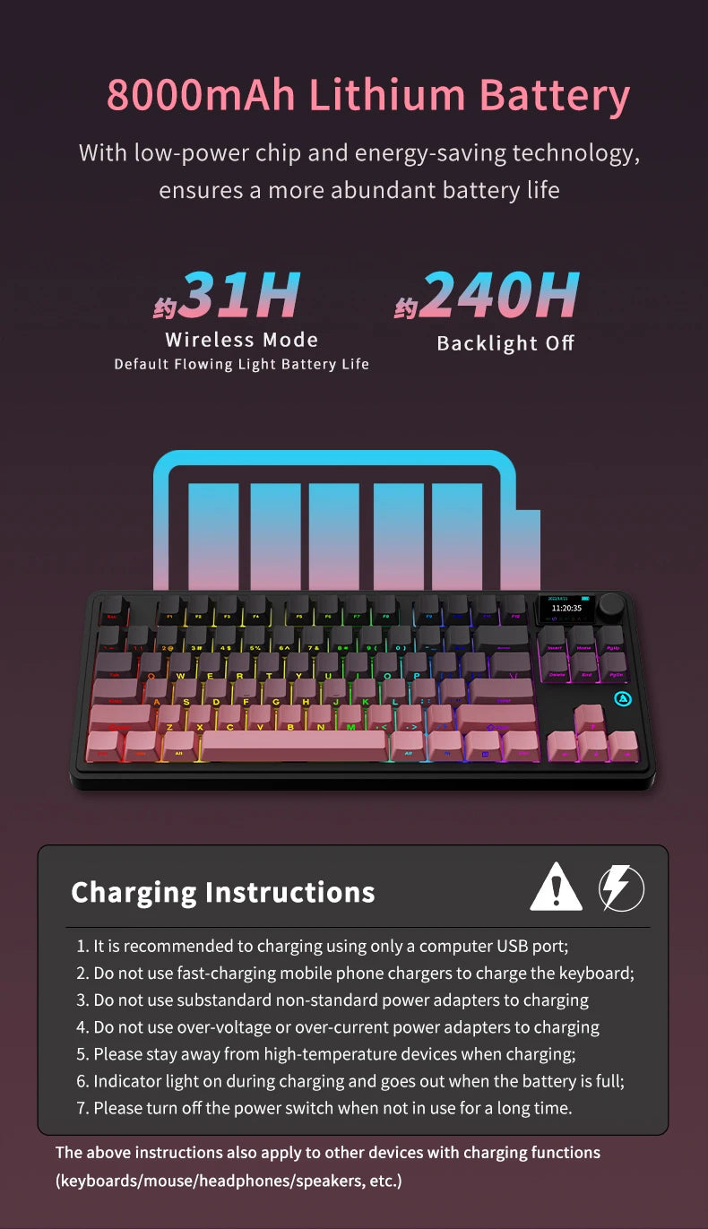 AJAZZ AK870 PLUS wireless Bluetooth mechanical keyboard three-mode hot-swappable screen gaming game boy