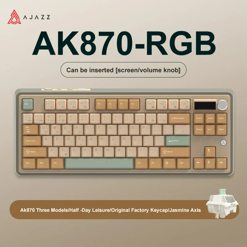 Ajazz Ak870 RGB Gaming Mechanical Keyboard Hot Swap 84 Keys Wireless Bluetooth 2.4G Wired Keyboards TFT FOR Desktop Laptop PC