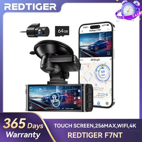 REDTIGER 4K Dash Camera Front and Rear WiFi Car Dvr Dual Car Camera  Easy To Install Car Camera Recorder Touched GPS