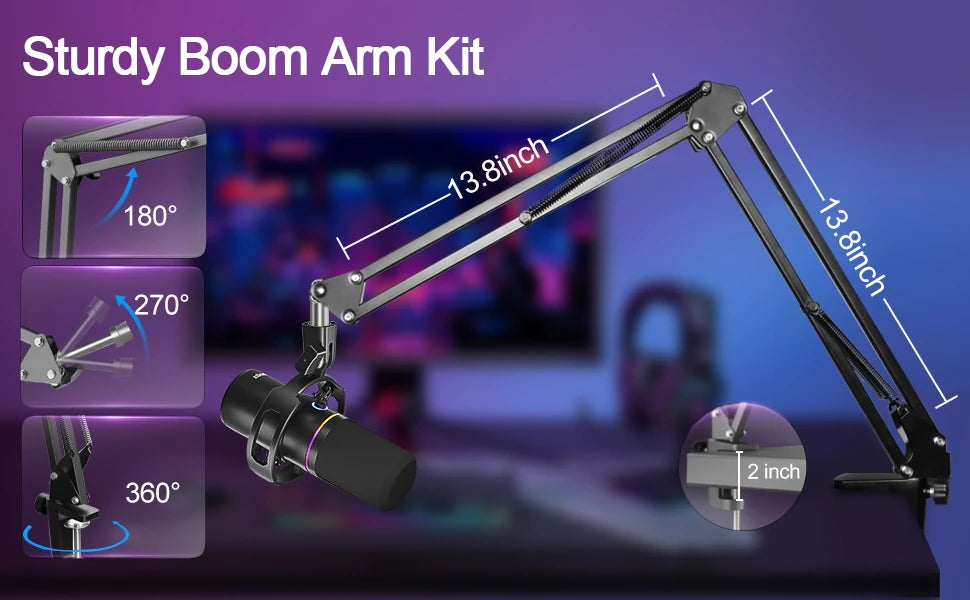 XLR/USB Dynamic Microphone Kit, PC Microphone for Streaming, Podcasting, Gaming, RGB, Mute and Noise Cancelling Function, Volume