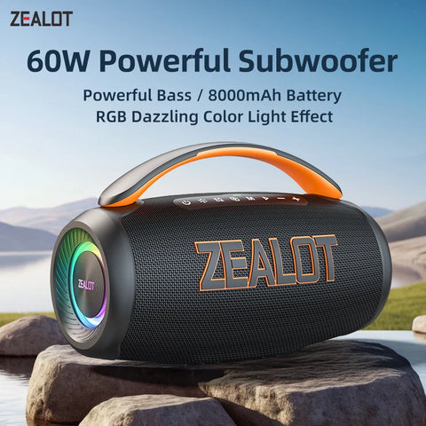 Zealot P12 Speaker 60W Portable Bluetooth Speaker with IPX6 Waterproof, Comfortable handle,Controllable lighting,TWS,AUX