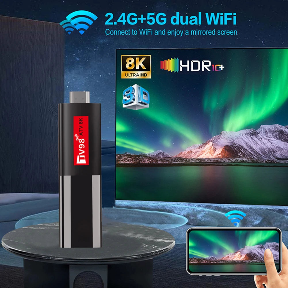 TV98 Smart TV Stick Android 14 H618 2.4G 5G Dual WiFi BT5.0 Video Set Top TV Box H618 Quad Core Media Player Voice Remote TV Box