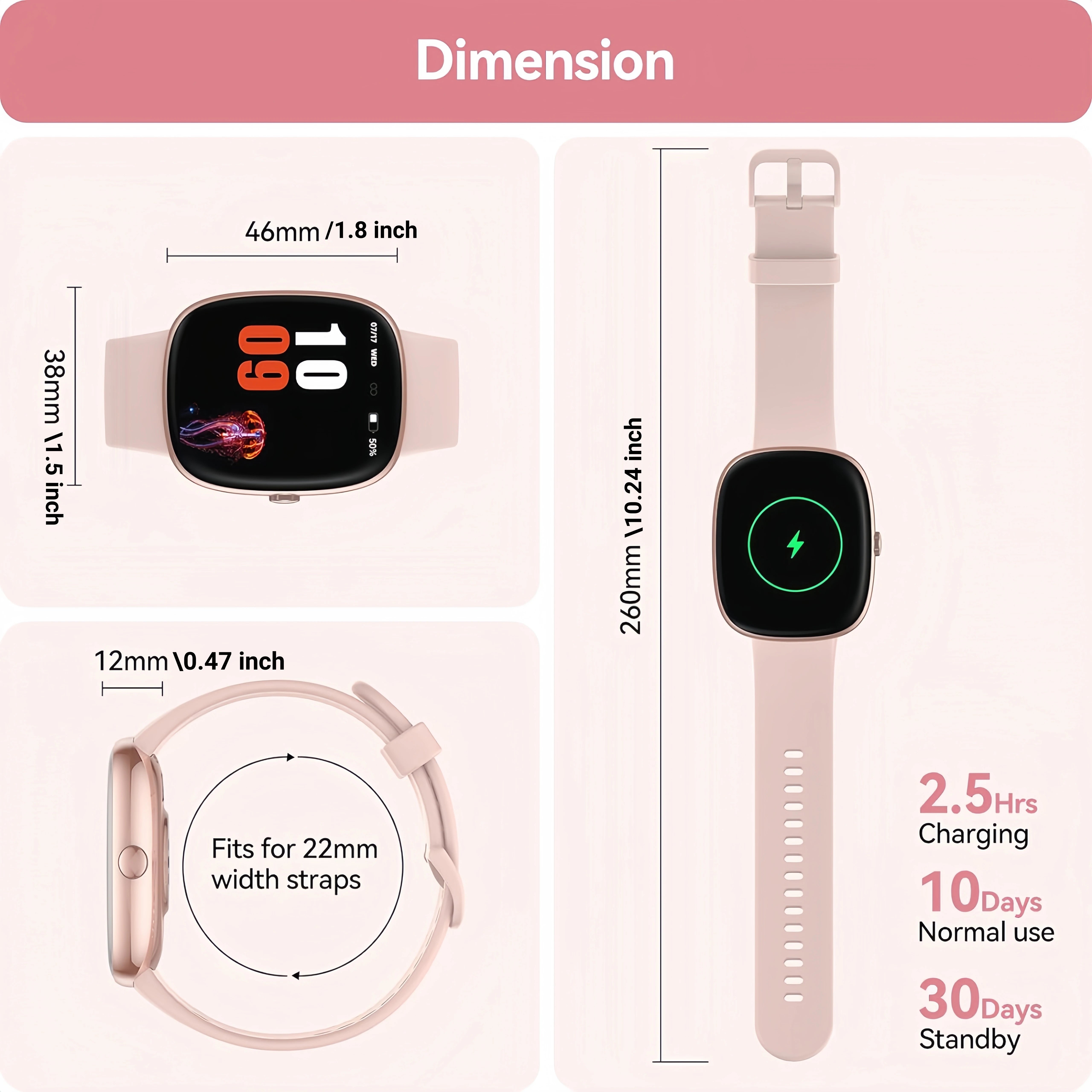 Smart Watches for Men Women  Sleep Tracking, 46mm 1.3oz Step Calorie Counter Fitness Watch Activity Trackers Pedometer forAndro