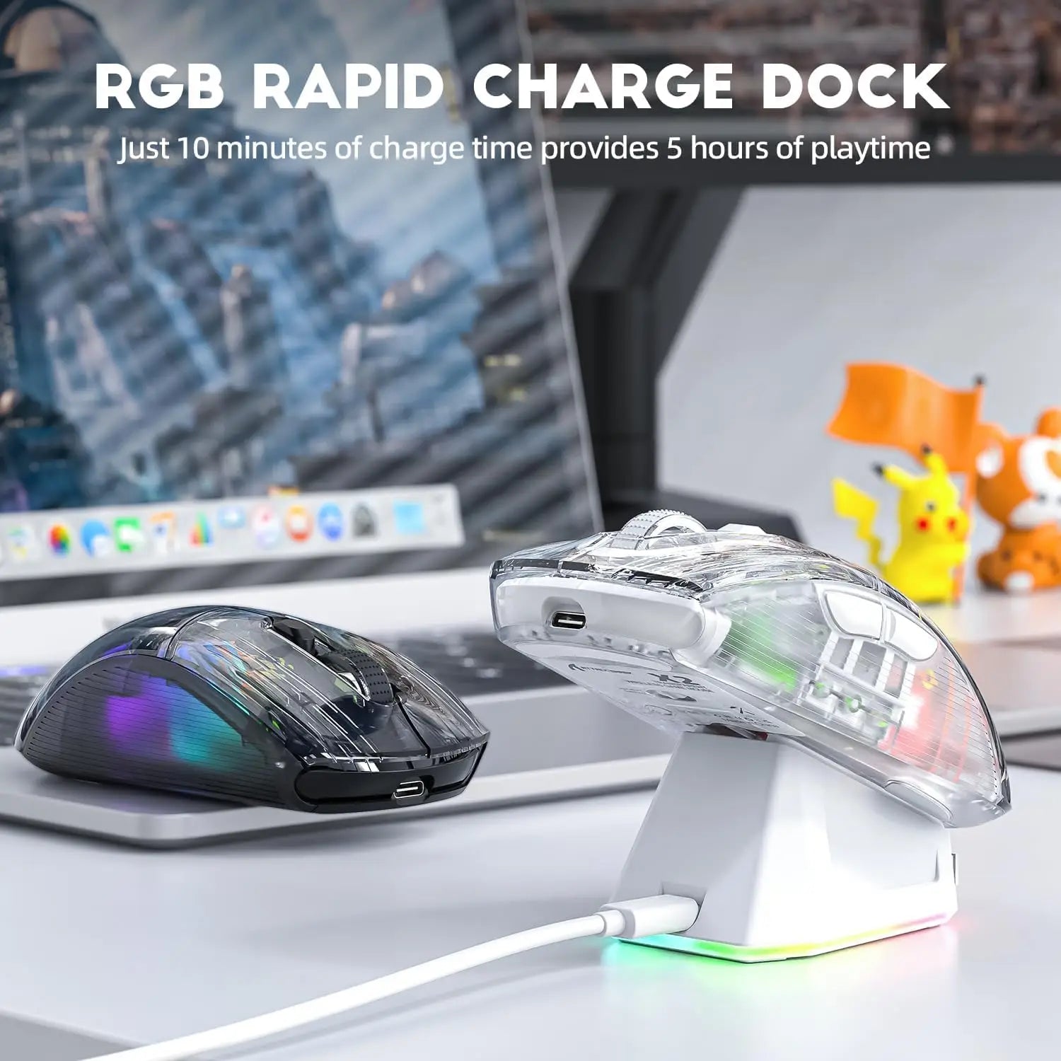 ATTACK SHARK X2Pro Wireless Gaming Mouse with RGB Charging Dock,Tri-Mode Mute Mouse RGB Backlit,Transparent Shell,PixArt 3212