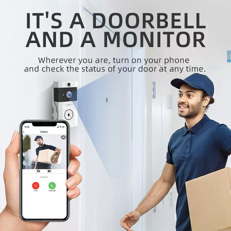 Wireless WiFi Smart Video Doorbell Phone Door Ring Intercom Security Camera Bell