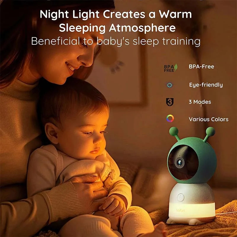 BOIFUN 2K 5" Baby Monitor Camera,  360° Rotation with Phone App, Colorful Night Lights,Motion Monitoring, Automatic Tracking